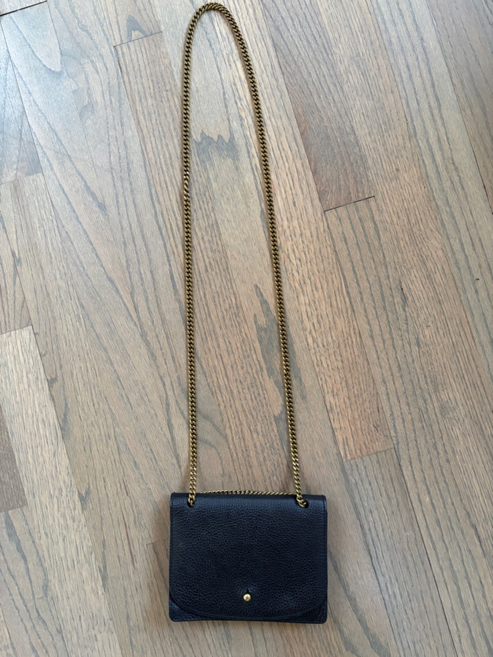 Madewell Black Leather Crossbody with Gold Chain Strap